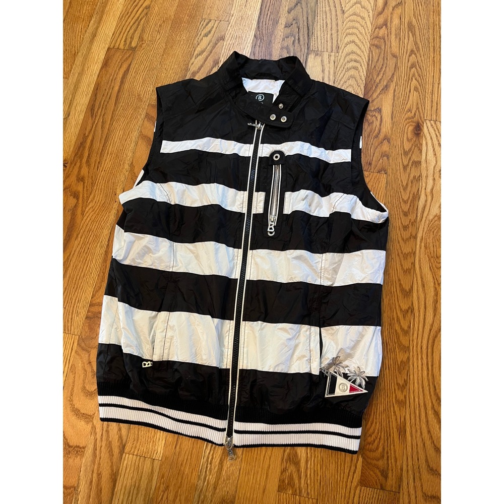 Bogner Sports Women Black White Striped Sleeveless Windbreaker Vest Size 12 L